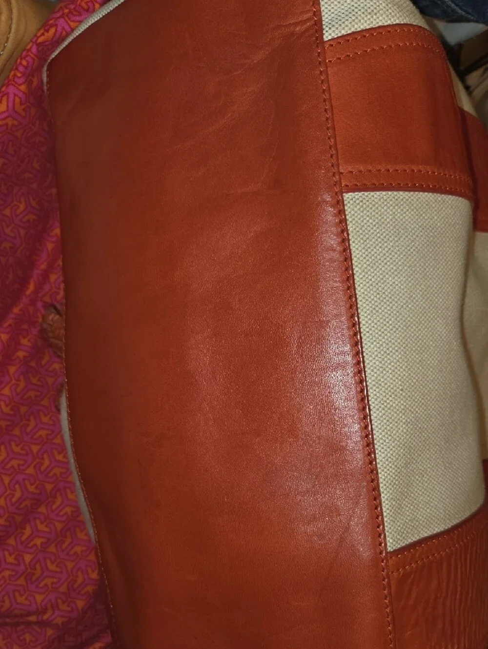 Tory Burch Cream Canvas Tote with Tan Leather Trim